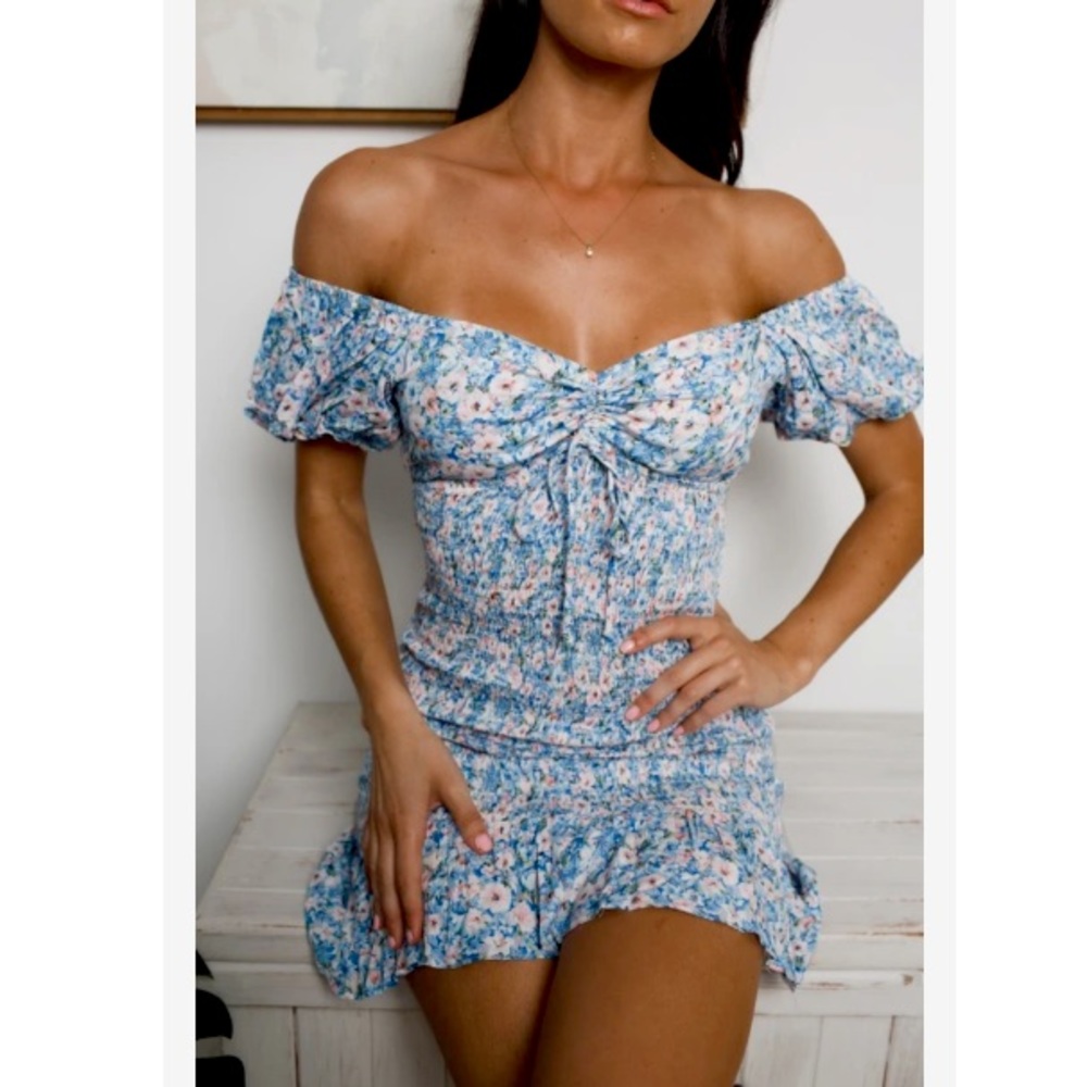 AVIA RUCHED MINI DRESS - Blue Floral